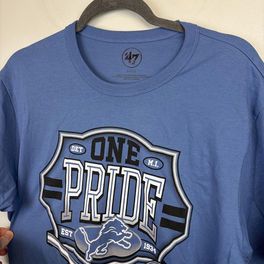 Detroit Lions Shirt Mens‎ Large Blue NFL Football '47 One Pride Graphic Tee